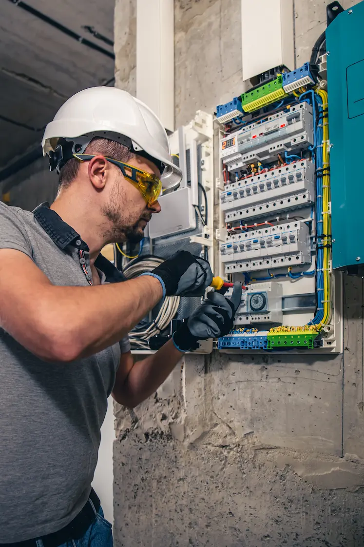 Elettricista al lavoro su un quadro elettrico a Padova